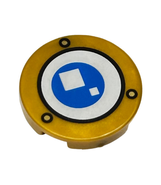 LEGO - Tegel, rond 2 x 2 met onderop een nophouder, blauw-wit oog met zwarte rand en 3 cirkels (BrickHeadz Alastor Moody-oog) - Pearl Gold | N