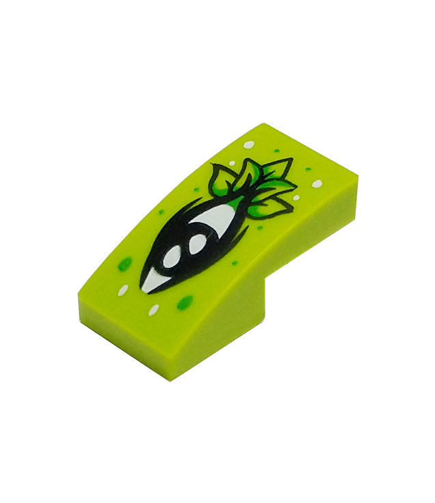 LEGO - Helling, gebogen 2 x 1 x 2/3 met zwart oog, bladeren en felgroene en witte stippen - Lime | N
