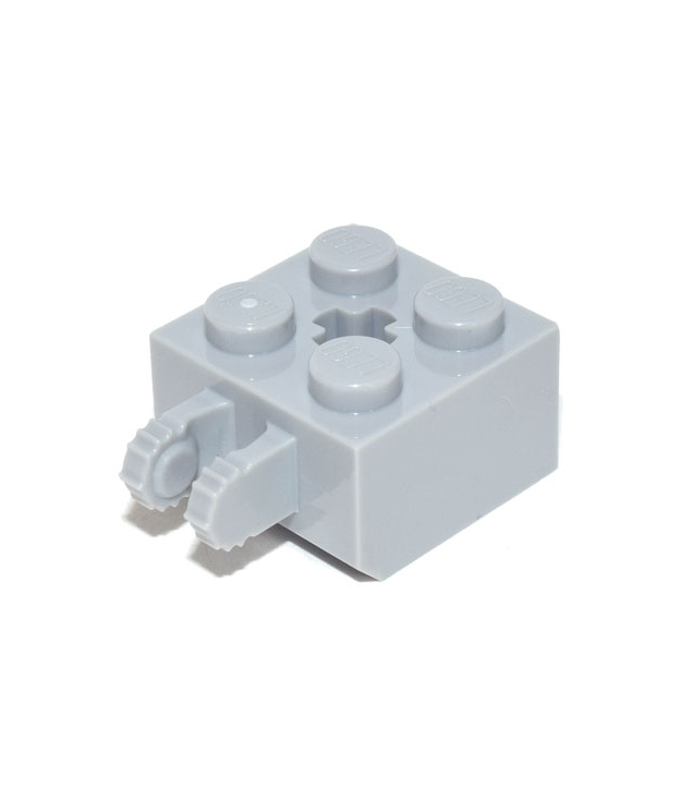LEGO - Scharniersteen 2 x 2 vergrendelend met 2 verticale vingers, as-gat en 9 tandjes - Light Bluish Gray | N