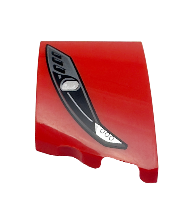 LEGO - Wig 3 x 2 rechts zonder noppen met Ferrari-koplamp, zwarte en donkerzilveren behuizing en zilveren lamp - Red | N