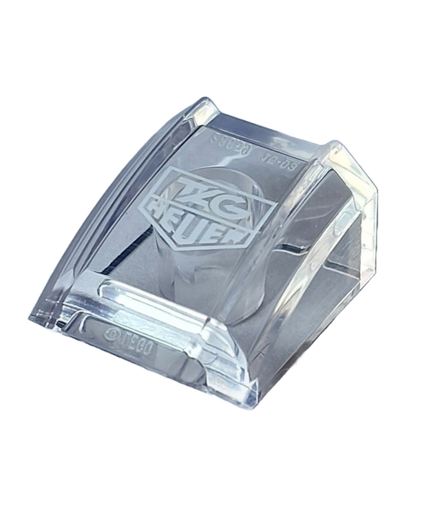 LEGO - Helling, gebogen 2 x 2 rand met wit 'TAG HEUER'-logo - Trans-Clear | N