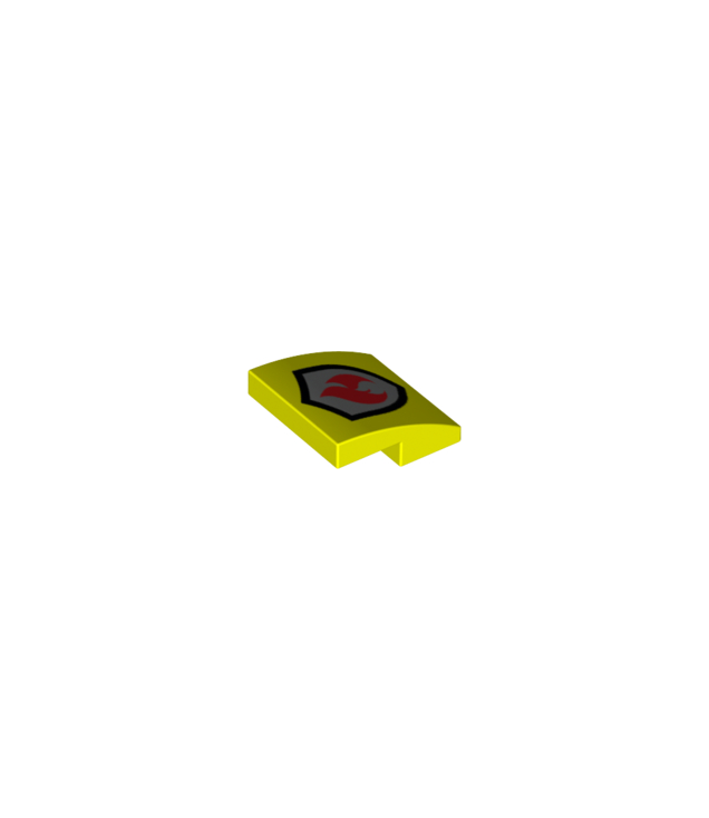 LEGO - Helling, gebogen 2 x 2 x 2/3 met rood-zilveren vuurlogo - Neon Yellow | N
