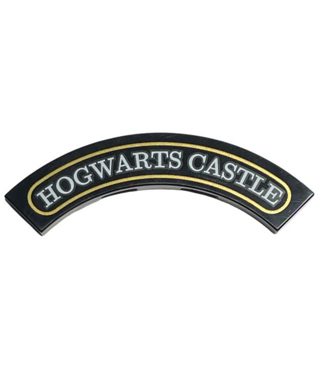 LEGO - Tegel, ronde hoek 4 x 4 macaroni breed met 'Hogwarts Castle' en gouden rand - Black | N