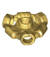 LEGO - Minifiguur-wapenhouder, ring met 3 staafen en 3 gaten (Ninjago Aeroblade-middendeel) – open nop - Pearl Gold | N - Thumbnail
