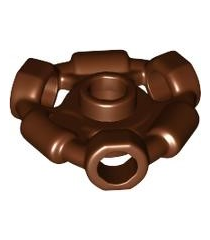 LEGO - Minifiguur-wapenhouder, ring met 3 staafen en 3 gaten (Ninjago Aeroblade-middendeel) – open nop - Reddish Brown | N - Thumbnail