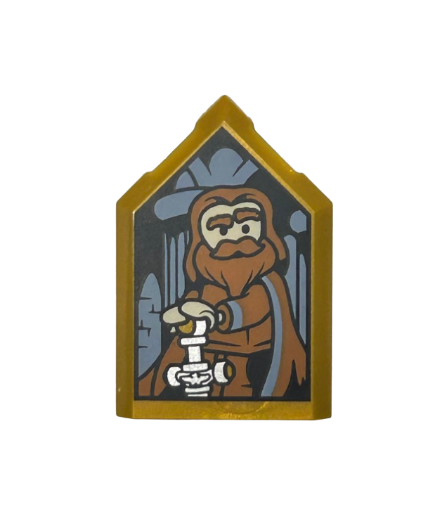 LEGO - Tegel, gemodificeerd 2 x 3 vijfhoekig met Harry Potter-portret van Godric Griffoendor - Pearl Gold | N