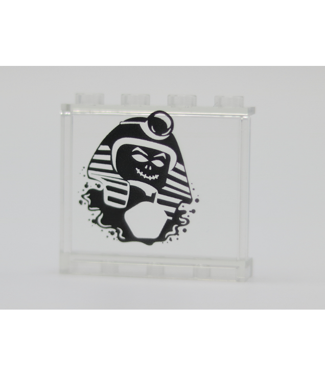 LEGO - Paneel 1 x 4 x 3 met zijsteunen – holle noppen met zwart faraopat­roon (ondood) - Trans-Clear | N