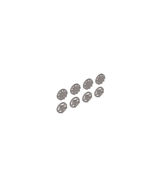 LEGO - Wieldoppen 5-spaaks en 10-spaaks voor wiel 18976, 8 stuks (4 van elk) - Flat Silver | N