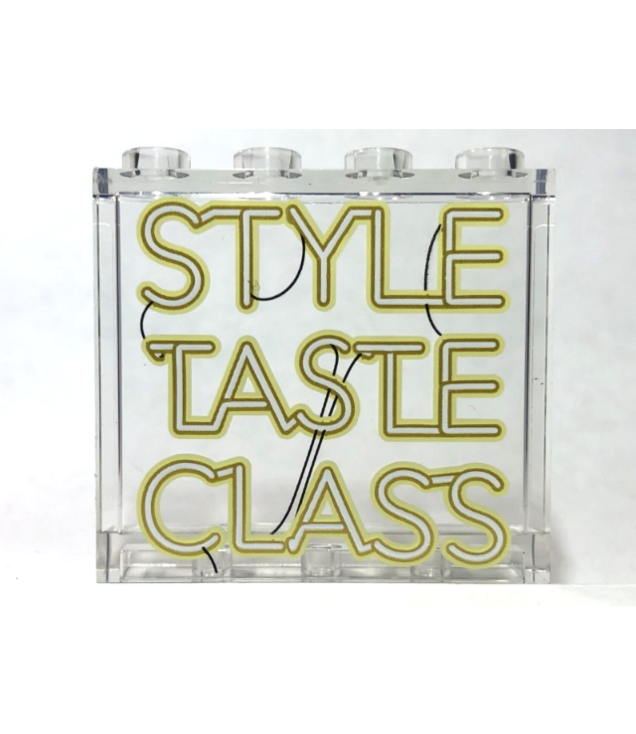 LEGO - Paneel 1 x 4 x 3 met zijsteunen – holle noppen met neonbord 'STYLE TASTE CLASS' - Trans-Clear | N