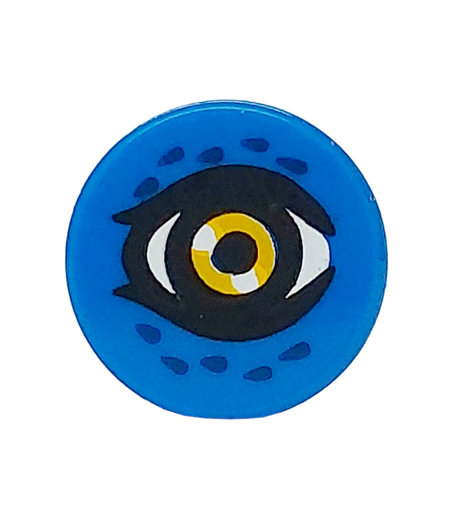 LEGO - Tegel, rond 1 x 1 met feloranje en wit oog met zwarte pupil en donkerblauwe veren - Blue | N