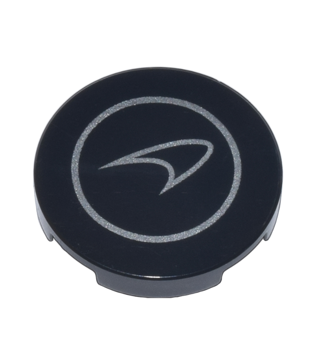 LEGO - Tegel, rond 2 x 2 met onderop een nophouder en zilveren McLaren-logo in cirkel - Black | N