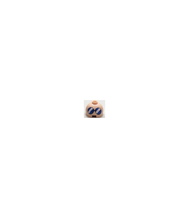 LEGO - Steen, rond 2 x 2 koepelvormig met blauwe bril en witte diagonale strepen - Light Nougat | N
