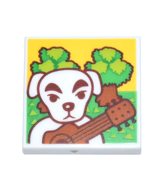 LEGO - Tegel 2 x 2 met witte hond, donkeroranje gitaar en felgroen-limoengroen gras en bomen (Animal Crossing K.K. Slider Forest Life-hoes) - White | N