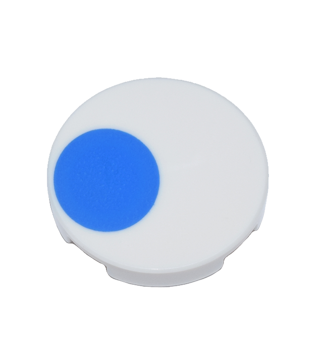 LEGO - Tegel, rond 2 x 2 met onderop een nophouder met blauwe cirkel (PAC-MAN spookoog) - White | N
