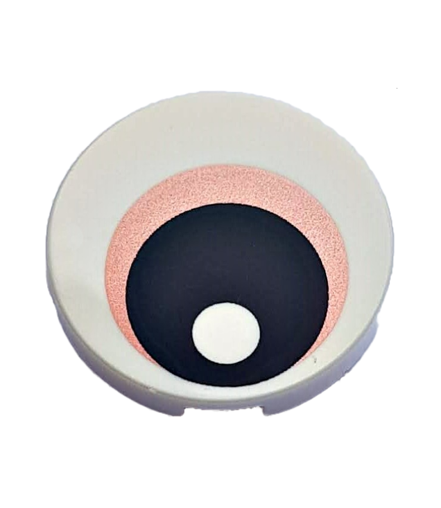LEGO - Tegel, rond 2 x 2 met onderop een nophouder met oog met koperkleurige iris en zwarte pupil - White | N