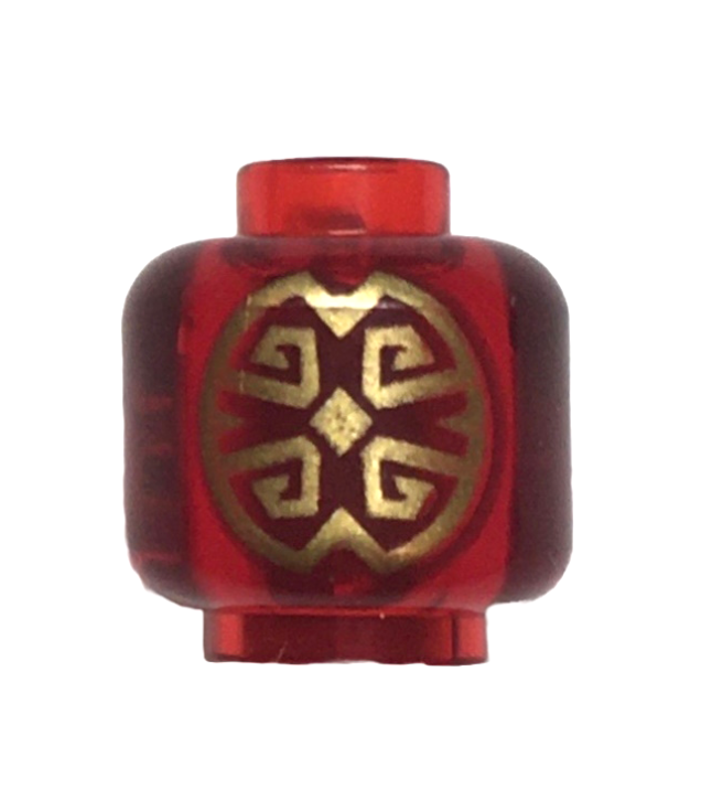 LEGO - Minifiguur-hoofd zonder gezicht met gouden oosters patroon aan beide zijden – geventileerde nop - Trans-Red | N