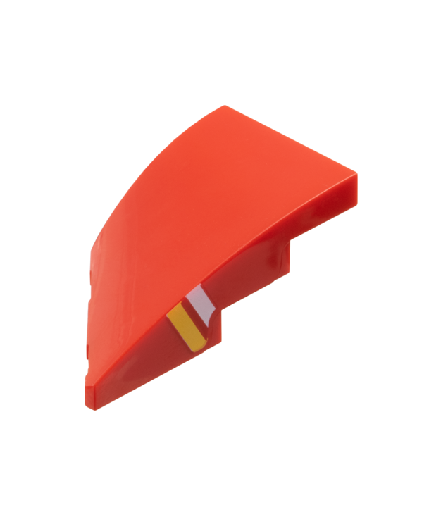 LEGO - Wig 4 x 2 rechts zonder noppen met witte en gele strepen aan zijkant - Red | N