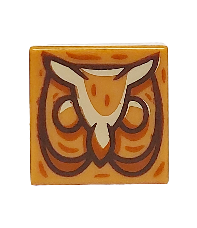 LEGO - Tegel 1 x 1 met uilenkop, donkerbruine contouren, tan-veren en donkeroranje accenten - Medium Nougat | N