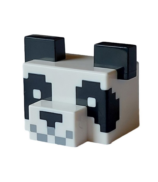 LEGO - Wezenkop gepixeld met snuit en grote oren, gevormde zwarte oren, ogen en neus en lichtgrijze mondprint (Minecraft panda) - White | N