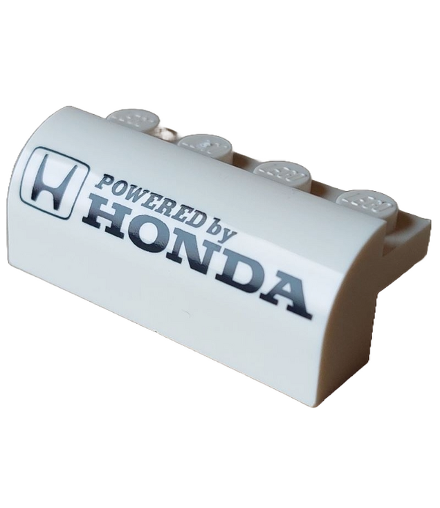 LEGO - Helling, gebogen 2 x 4 x 1 1/3 met 4 verzonken noppen en 'POWERED by HONDA'-logo - White | N