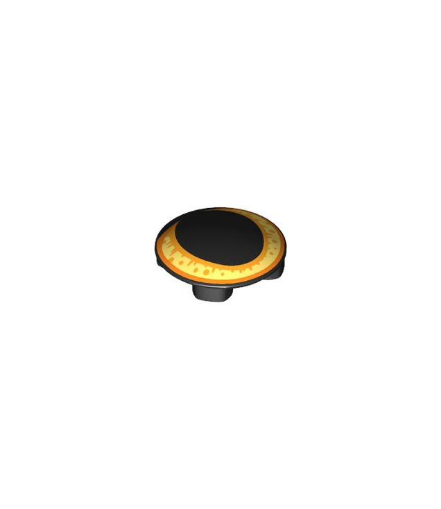 LEGO - Plaat, rond 2 x 2 met afgeronde onderkant (bootnop) met kattenoog met grote pupil en gele/oranje iris - Black | N