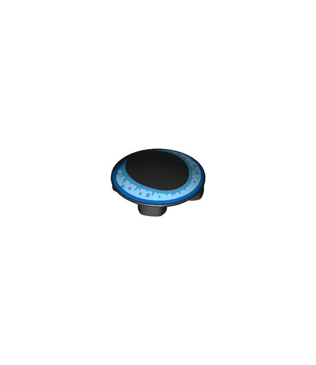 LEGO - Plaat, rond 2 x 2 met afgeronde onderzijde (bootnop) en kattenoog met grote pupil en helderblauw, middelazuur en blauw irispatroon - Black | N