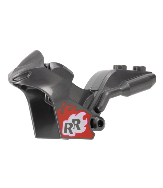 LEGO - Motorfietskap, Stuntz sportmodel met taps toelopende voorkant en patroon met 'RR' in zilveren vlammen en rood-blauwe vlammen aan weerszijden - Pearl Dark Gray | N