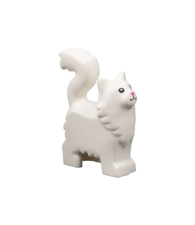LEGO - Kat, Perzisch langharig staand met zwarte ogen en donkerroze neus - White | N