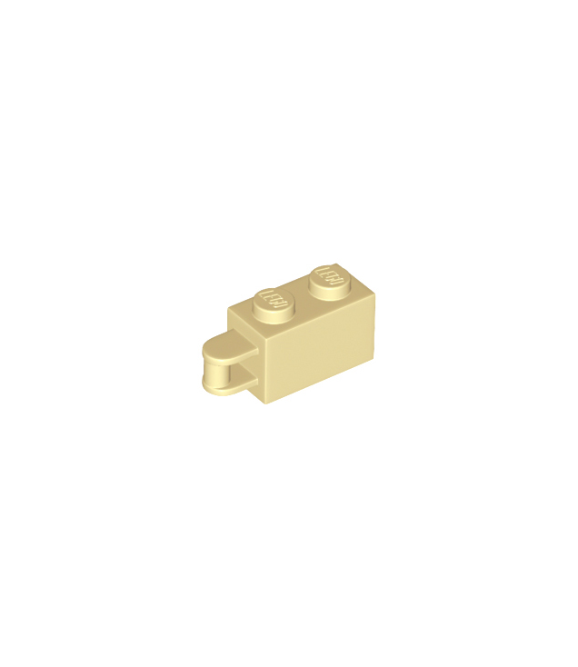 LEGO - Steen, gemodificeerd 1 x 2 met staaf-handgreep aan uiteinde – staaf gelijk met rand - Tan | N
