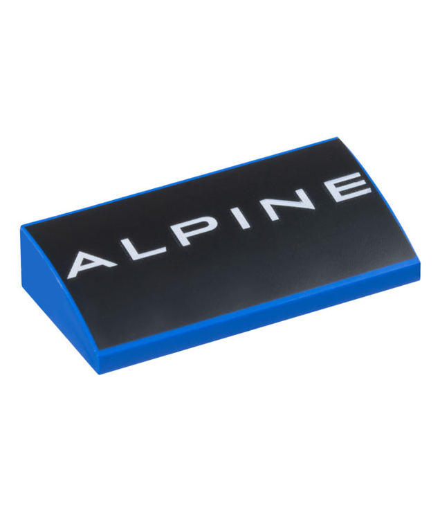 LEGO - Helling, gebogen 2 x 4 x 2/3 met onderop buizen en witte ‘ALPINE’-tekst op zwarte achtergrond - Blue | N