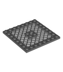LEGO - Plaat, gemodificeerd 8 x 8 met rooster en gat in het midden - Dark Bluish Gray | N - Thumbnail