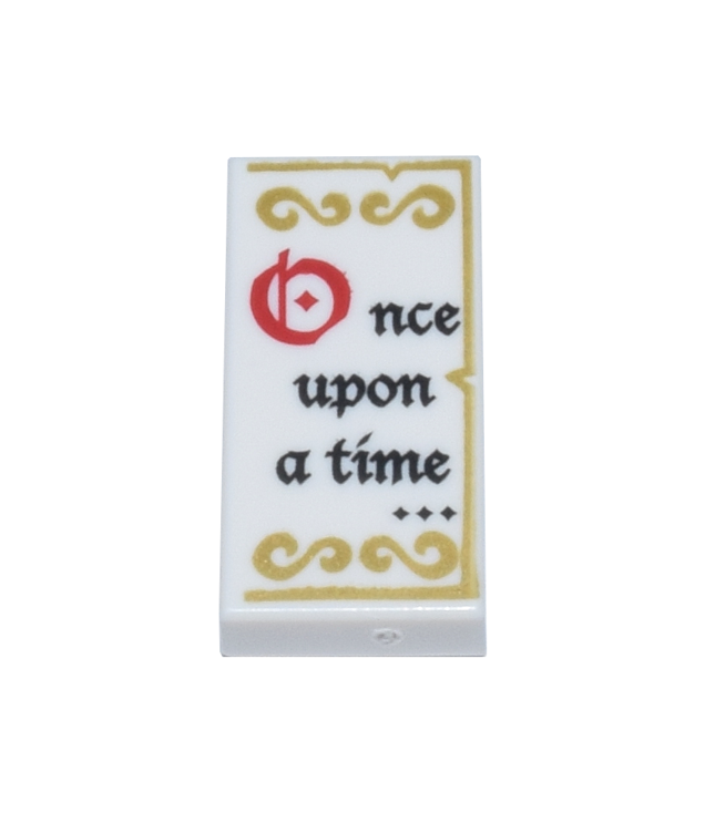 LEGO - Tegel 1 x 2 met zwart-rode tekst 'Once upon a time...' en gouden versieringen - White | N