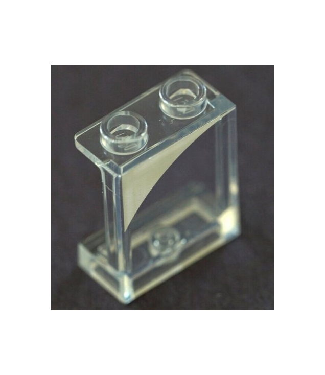 LEGO - Paneel 1 x 2 x 2 met zijsteunen – holle noppen met wit gebogen hoekpatroon (rechterkant) - Trans-Clear | N