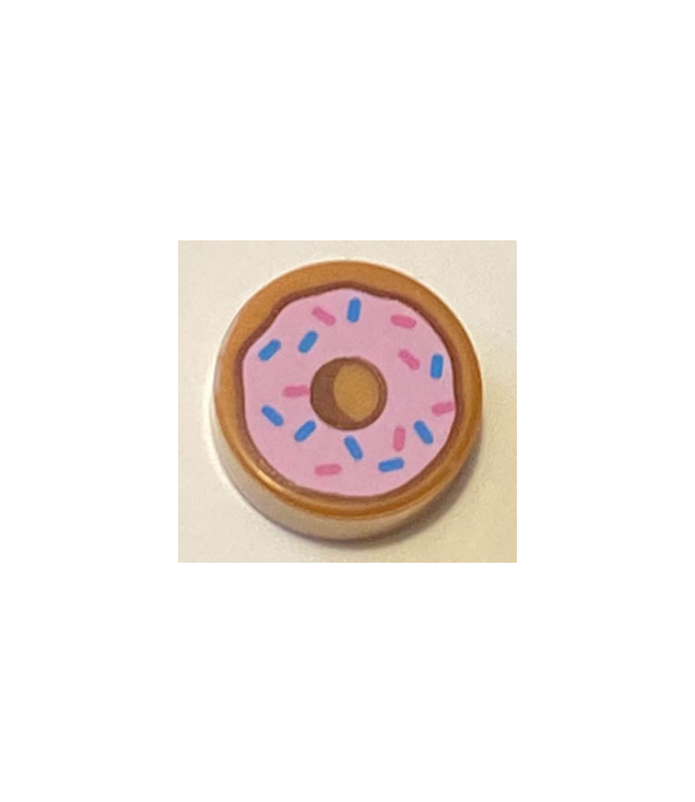 LEGO - Tegel, rond 1 x 1 met donut met felroze glazuur en donkerazuur/donkerroze strooisel - Medium Nougat | N