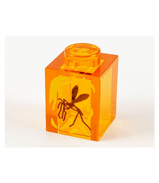 LEGO - Steen 1 x 1 met gele aders en zwarte mug in barnsteenpatroon - Trans-Orange | N