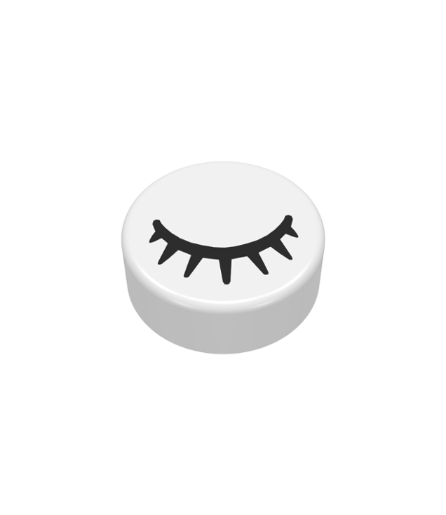 LEGO - Tegel, rond 1 x 1 met gesloten zwart oog en 7 wimpers - White | N