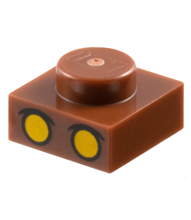 LEGO - Plaat 1 x 1 met 2 gele ogen en zwarte wenkbrauwen - Reddish Brown | N