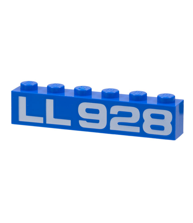 LEGO - Steen 1 x 6 met witte ‘LL 928’-opdruk - Blue | N