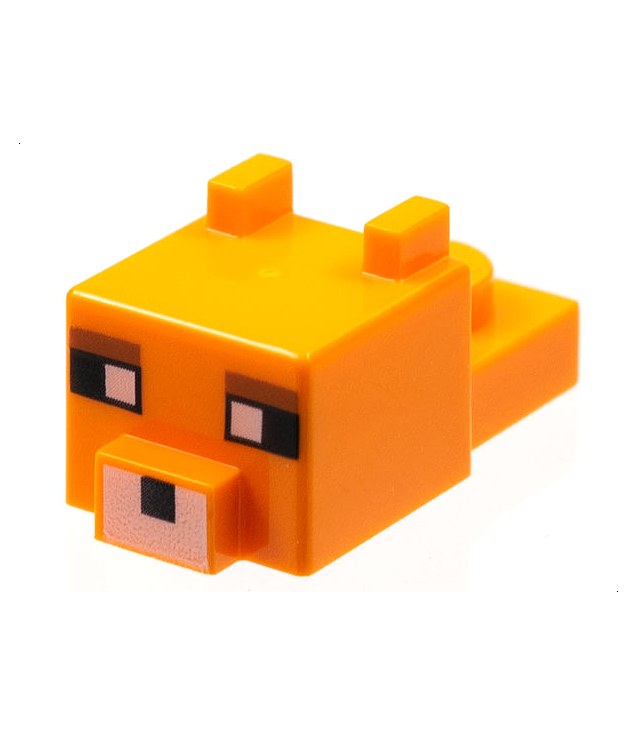 LEGO - Wezenkop gepixeld met oren, neus en gezicht met witte ogen, roodbruine wenkbrauwen en witte neus (Minecraft vos) - Orange | N