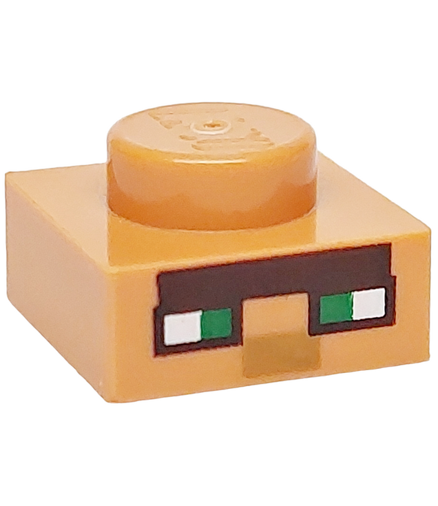 LEGO - Plaat 1 x 1 met patroon van groene en witte vierkanten, donkerbruine en donkerbeige rechthoeken (Minecraft Micromob Dorpeling-gezicht) - Nougat | N