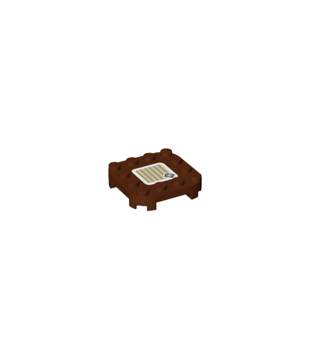 LEGO - Plaat, gemodificeerd 4 x 4 met afgeronde hoeken en 4 pootjes met Super Mario-scancode vlotpatroon (sticker) – set 71383 - Reddish Brown | N