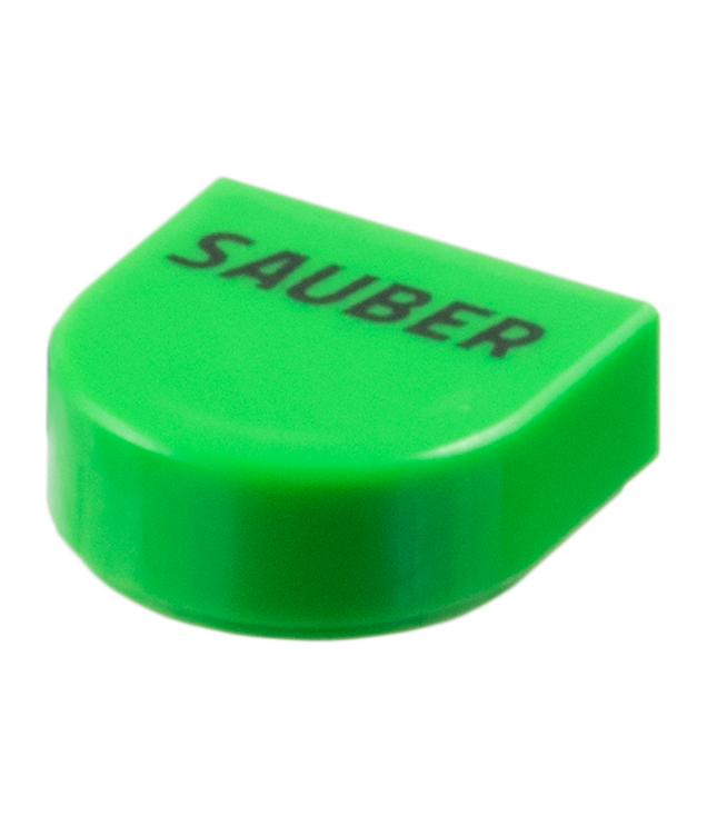 LEGO - Tegel, rond 1 x 1 halve cirkel verlengd met zwarte ‘SAUBER’-opdruk - Bright Green | N