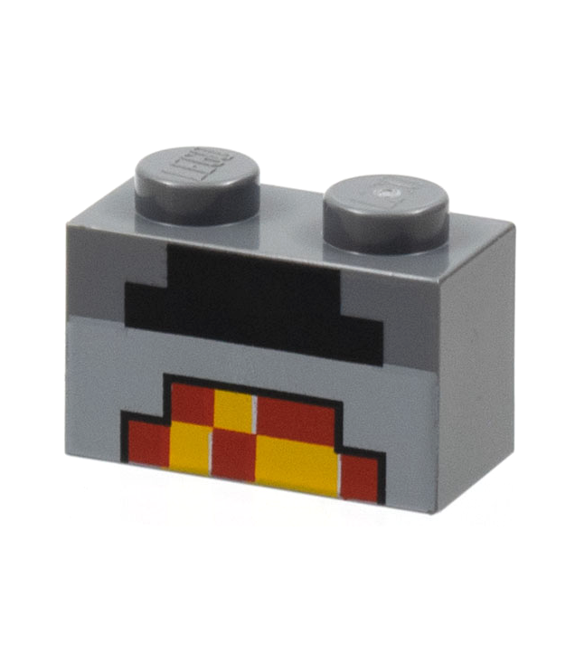 LEGO - Steen 1 x 2 met Minecraft-patroon van brandende oven - Dark Bluish Gray | N