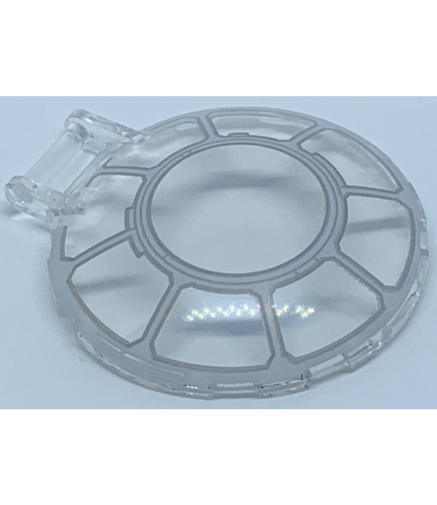 LEGO - Schotel 6 x 6 omgekeerd met staaf-handgreep en Star Wars Millennium Falcon-kanonraampatroon - Trans-Clear | N
