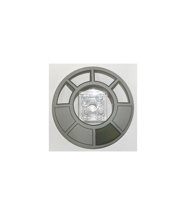 LEGO - Schotel 6 x 6 omgekeerd (radar) met vaste nop en radiaal Millennium Falcon-cockpitpatroon - Trans-Clear | N