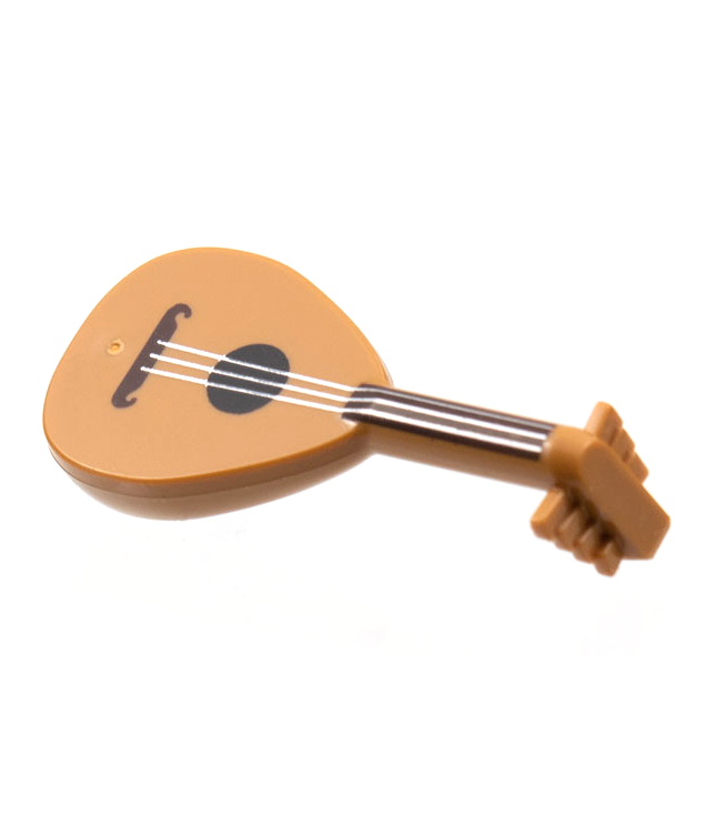 LEGO - Minifiguur-accessoire, muziekinstrument luit met donkerbruine hals en zilveren snaren - Medium Nougat | N