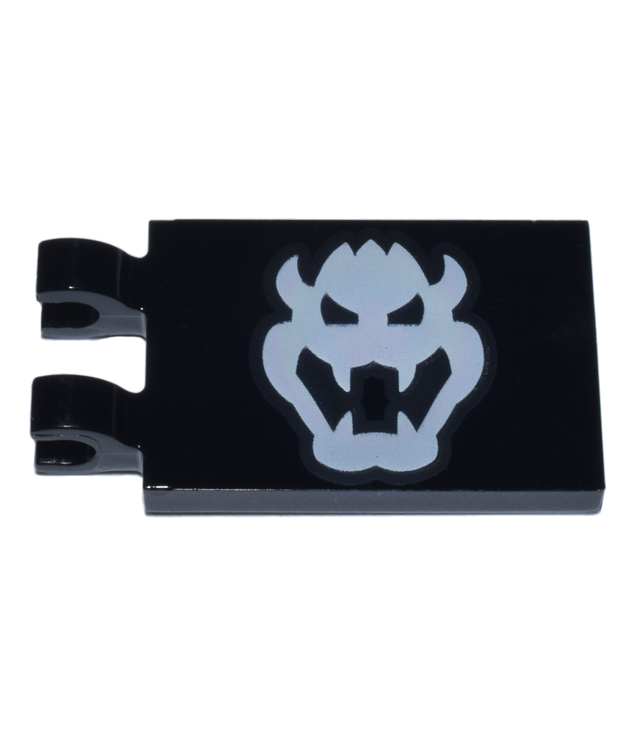 LEGO - Tegel, gemodificeerd 2 x 3 met 2 clips en witte Bowser-hoofdopdruk - Black | N