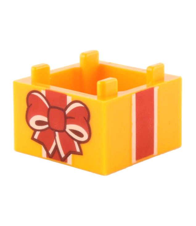 LEGO - Container, doos 2 x 2 x 1 – bovenopening met vlakke binnenbodem en rood-witte cadeau­strikopdruk - Bright Light Orange | N