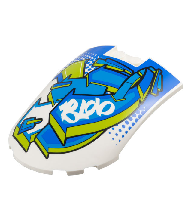 LEGO - Voorruit 8 x 6 x 2 gebogen met blauwe, donkerazuur en limoenkleurige pijlen en ‘BLOb’-opdruk - White | N