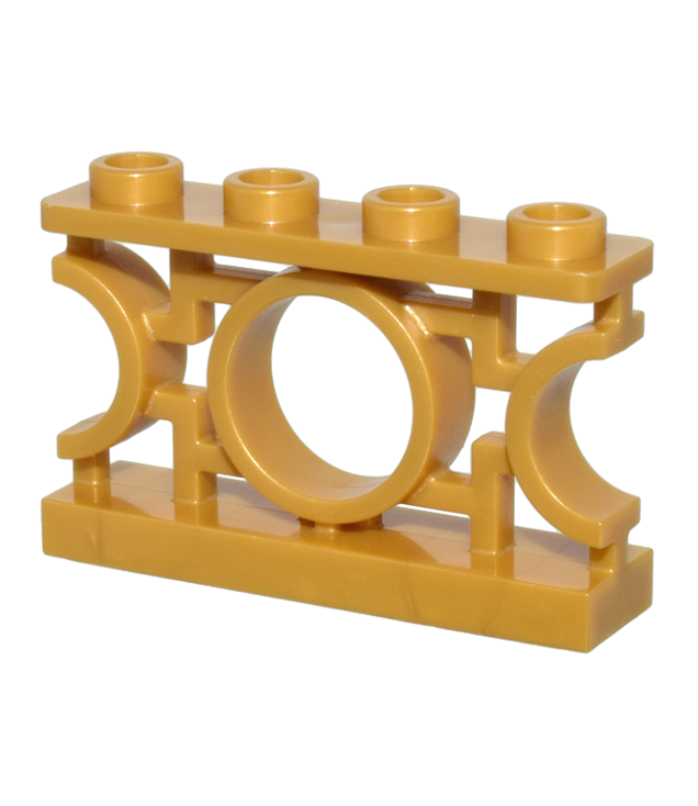 LEGO - Hek 1 x 4 x 2 oosters sierrooster met cirkel en 4 noppen - Pearl Gold | N